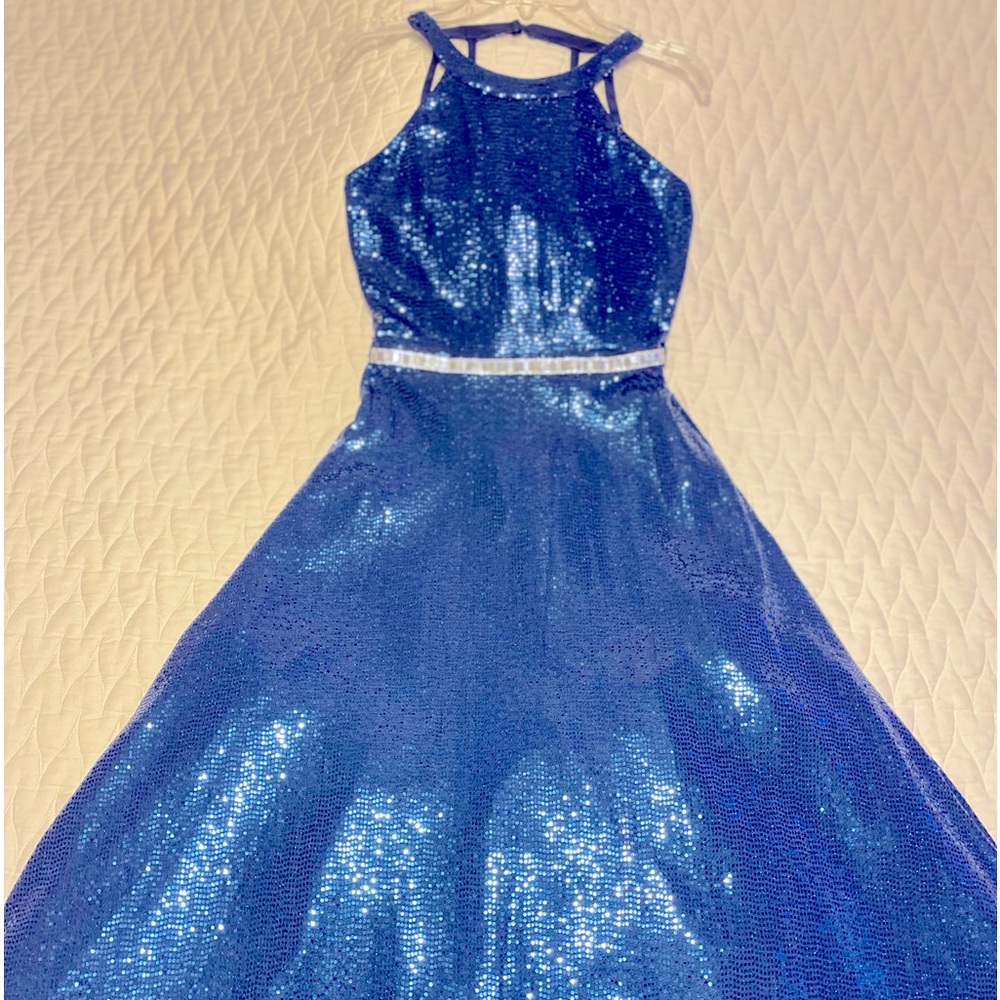 Girls formal cobalt blue sequined dress